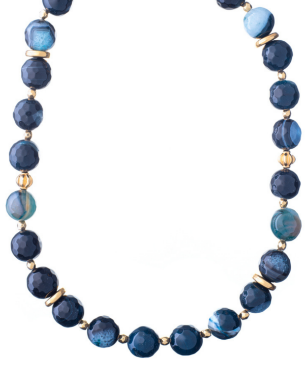 Blue jade necklace with gold accents